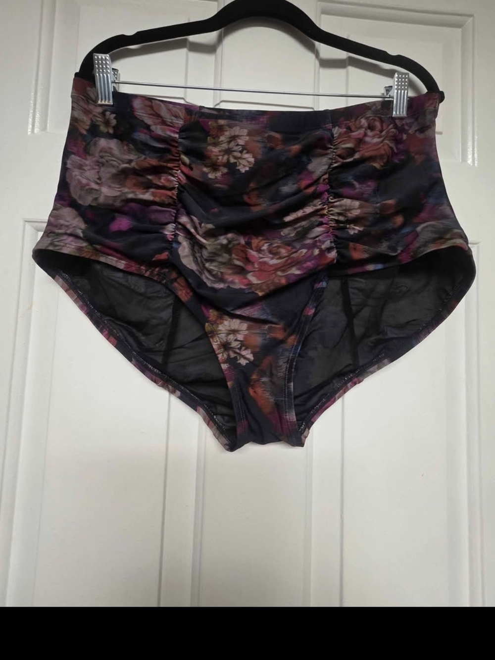 torrid Black Floral High-Waist Ruched Swim Brief